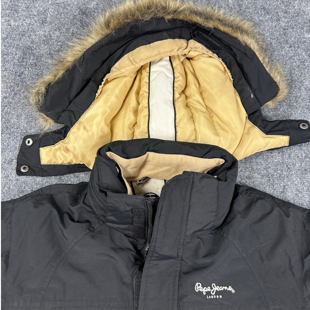 VTG Pepe Jeans London Mens Heavy Winter Parka Jacket Black Faux Fur Hood NWT - Picture 6 of 15